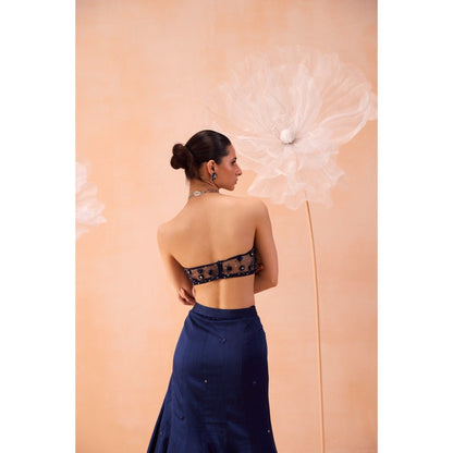 PARUL GANDHI Navy Blue Cape With Lehenga And Blouse (Set of 3)