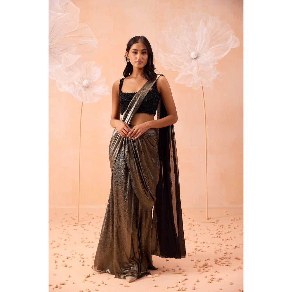 PARUL GANDHI Grey Nirwana Pre Draped Saree with Stitched Blouse