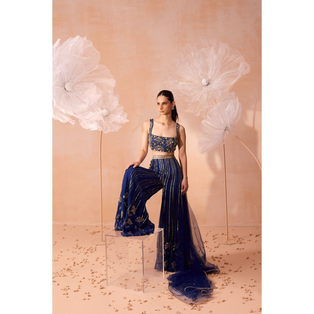 PARUL GANDHI Blue Blouse And Sharara And Dupatta (Set of 3)