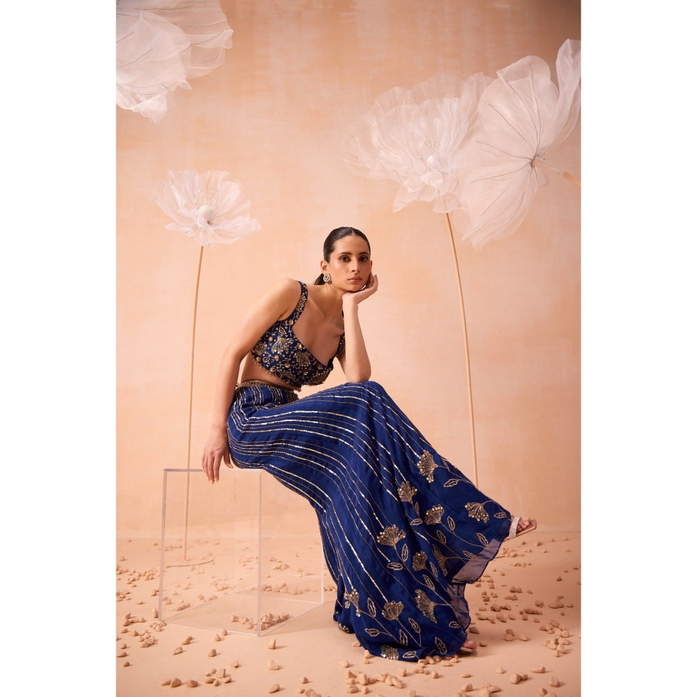 PARUL GANDHI Blue Blouse And Sharara And Dupatta (Set of 3)