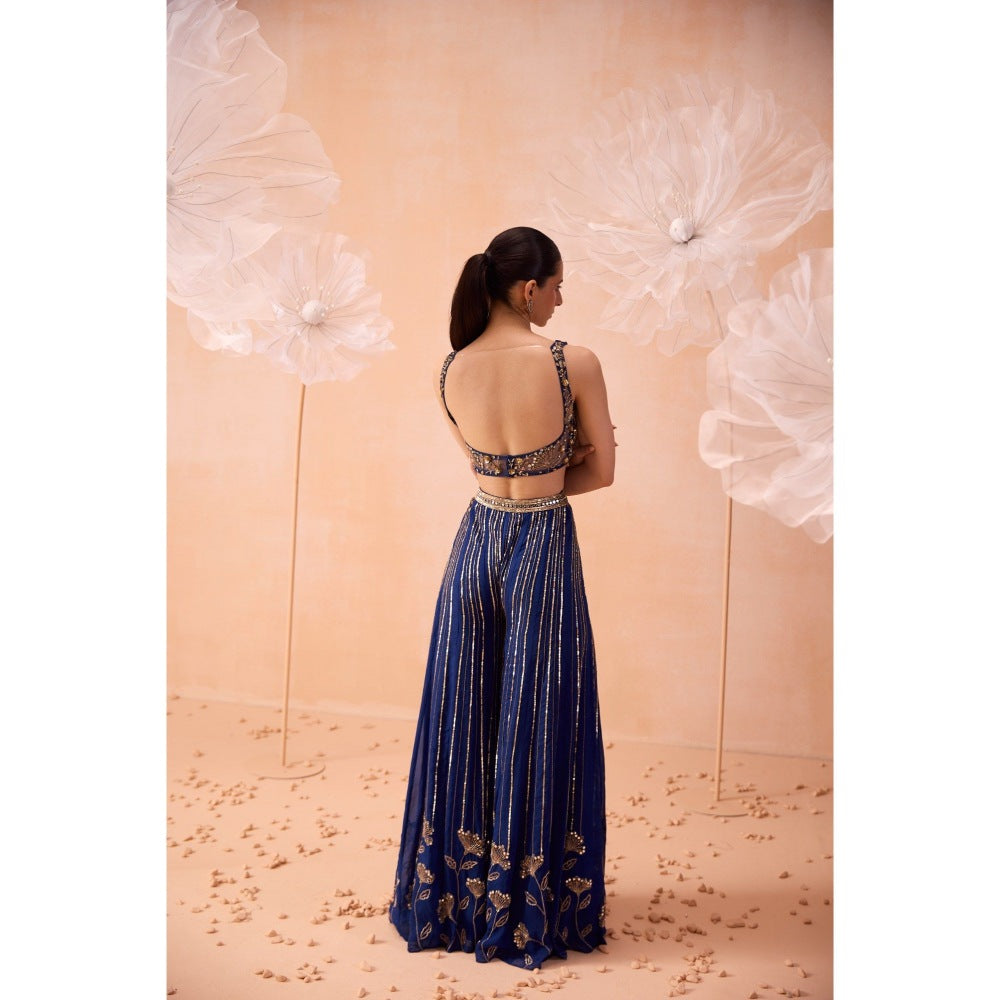 PARUL GANDHI Blue Blouse And Sharara And Dupatta (Set of 3)