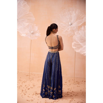 PARUL GANDHI Blue Blouse And Sharara And Dupatta (Set of 3)