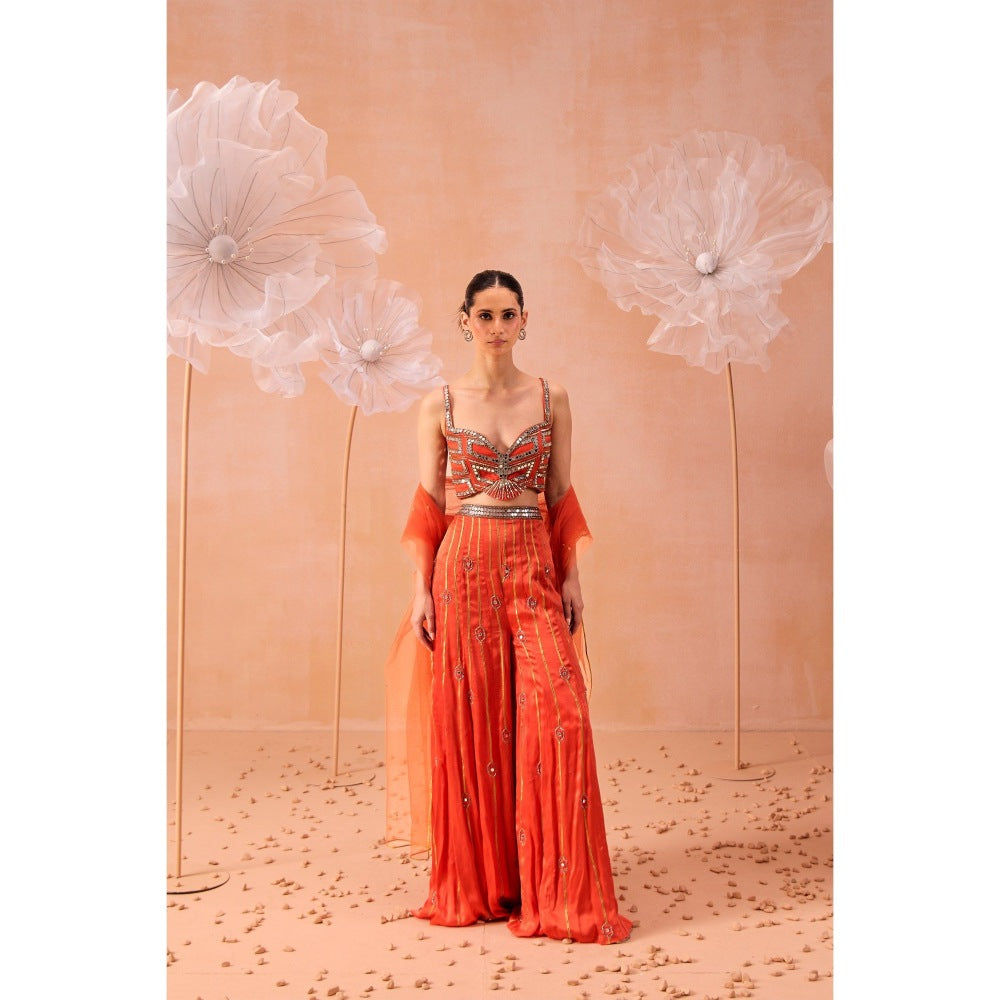 PARUL GANDHI Candy Orange Blouse With Sharara And Dupatta (Set of 3)