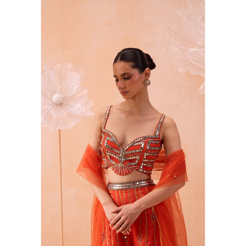 PARUL GANDHI Candy Orange Blouse With Sharara And Dupatta (Set of 3)
