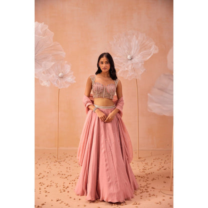 PARUL GANDHI Nudo Pink Lehenga With Blouse And Dupatta (Set of 3)