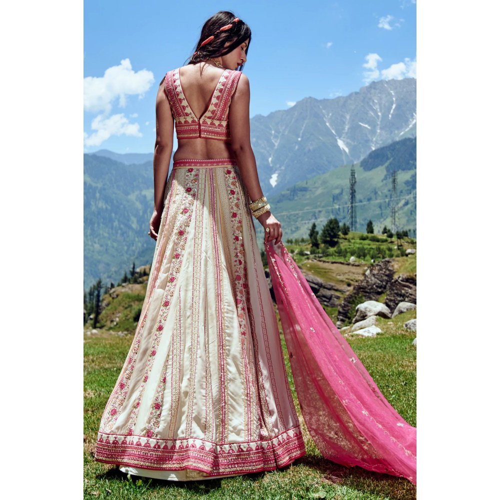 Paulmi & Harsh Off White Cutdana Lehenga (Set of 3)
