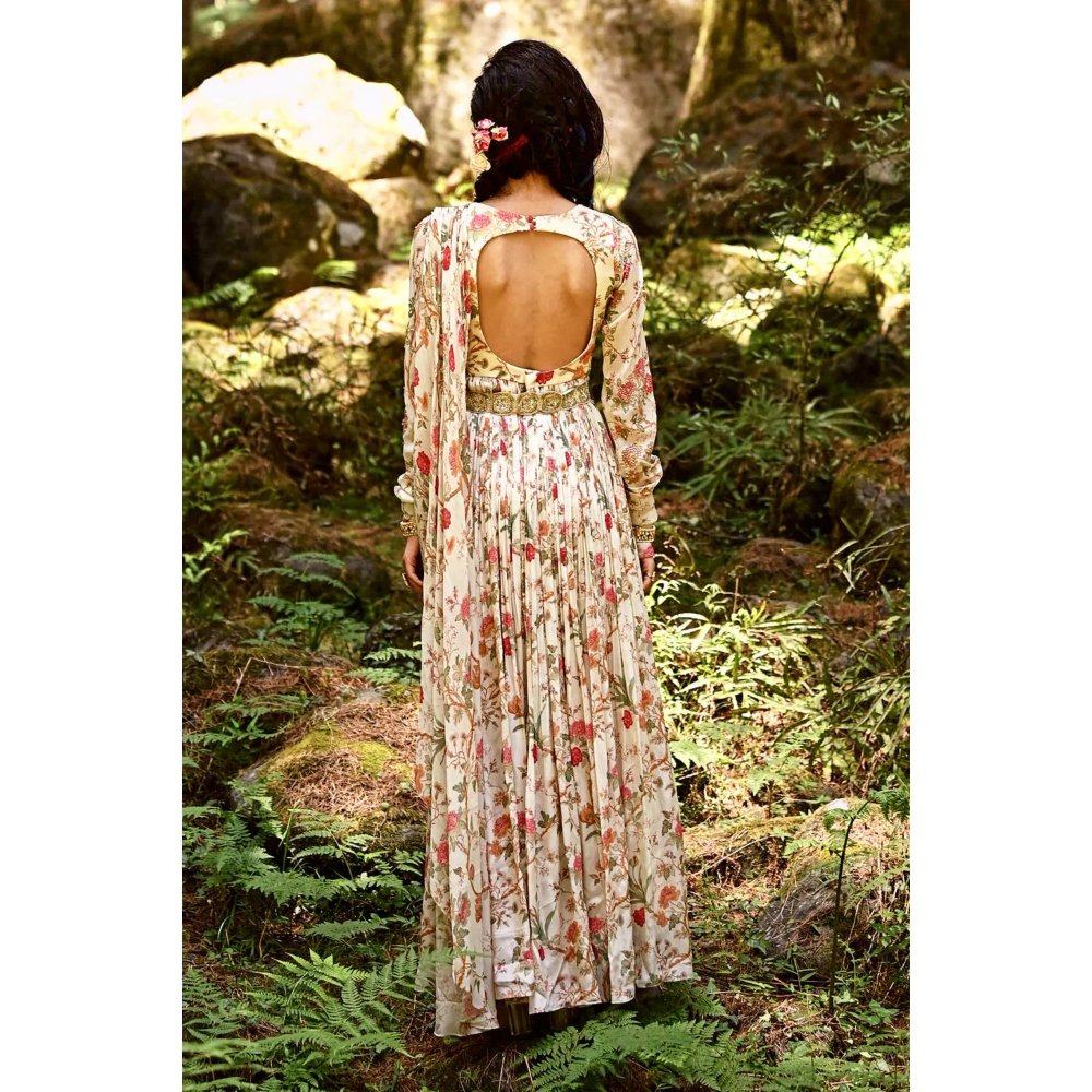 Paulmi & Harsh Floral Print Anarkali with embroidered Yoke (Set of 2)