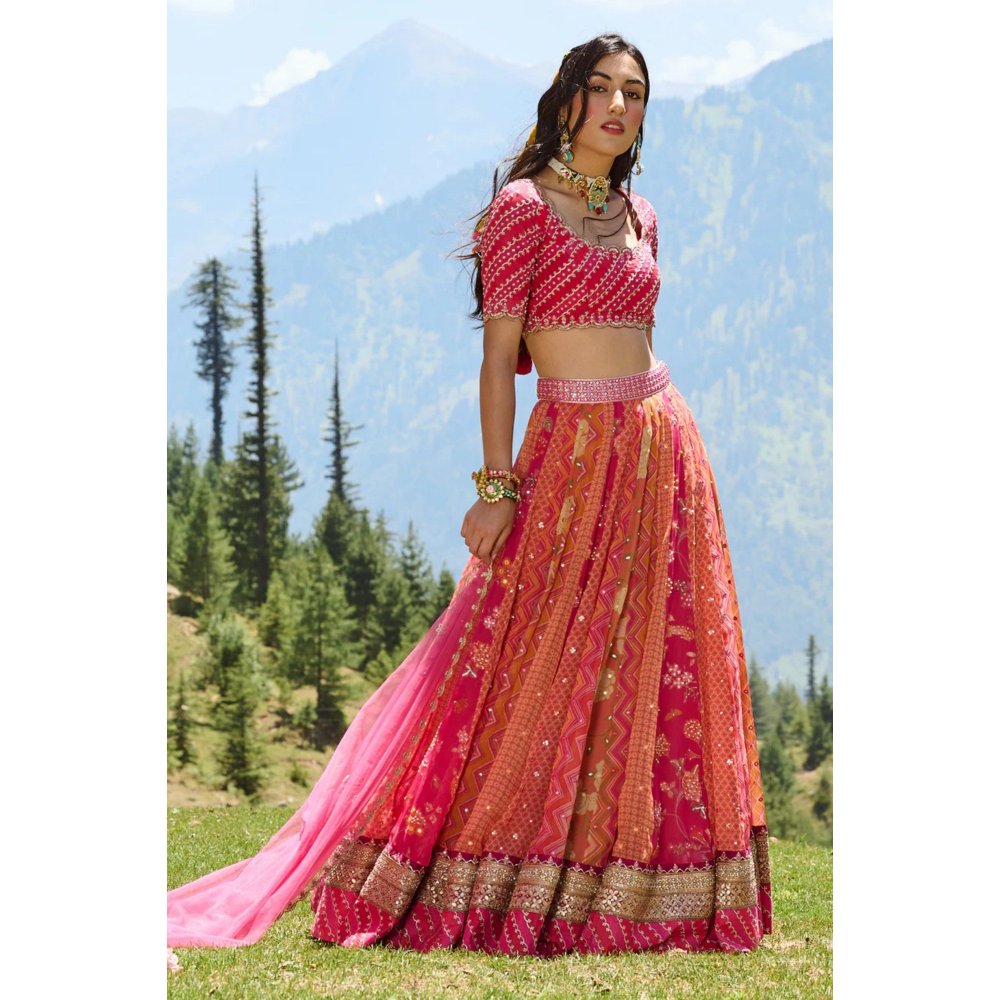 Paulmi & Harsh 36 Kali Multi Print Lehenga (Set of 3)