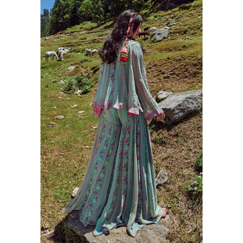 Paulmi & Harsh Tea Pot Blue Short Jacket (Set of 3)