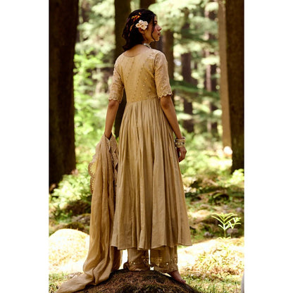 Paulmi & Harsh Beige Anarkali with Scallop Pants & Dupatta (Set of 3)