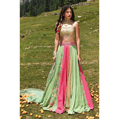 Paulmi & Harsh Festive Multi Print Lehenga (Set of 3)