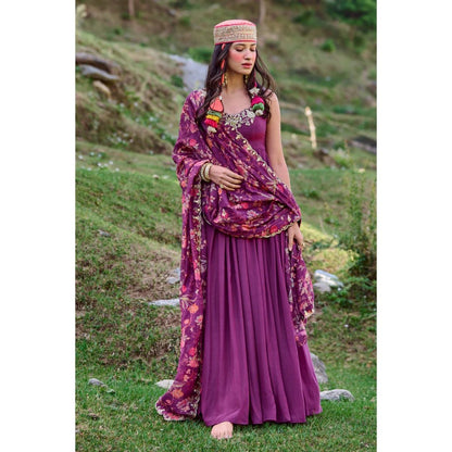 Paulmi & Harsh Grape Anarkali with Floral Dupatta (Set of 2)