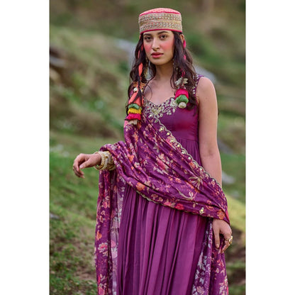 Paulmi & Harsh Grape Anarkali with Floral Dupatta (Set of 2)