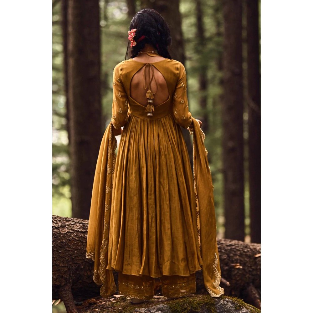 Paulmi & Harsh 20 Kali Ochre Yellow Anarkali (Set of 3)