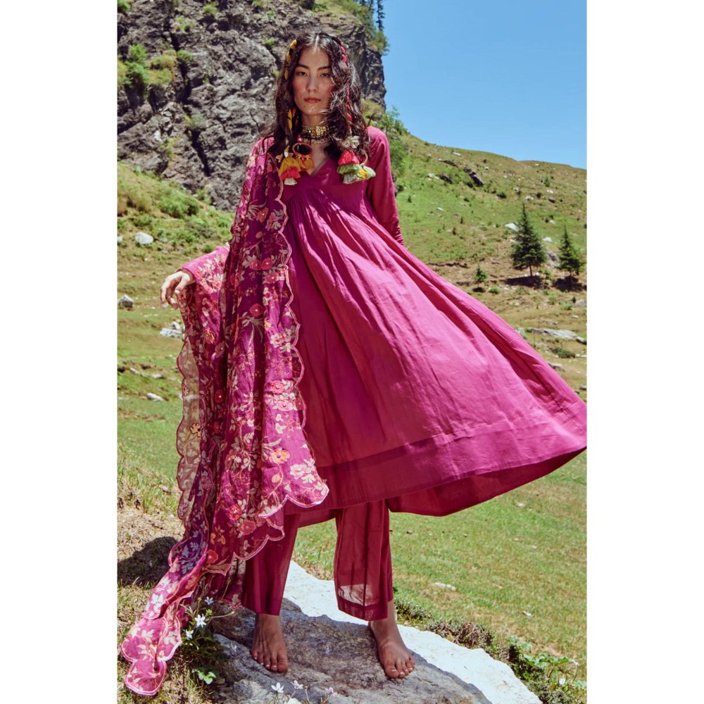 Paulmi & Harsh Grape Purple V-Cut Anarkali with Dupatta (Set of 3)