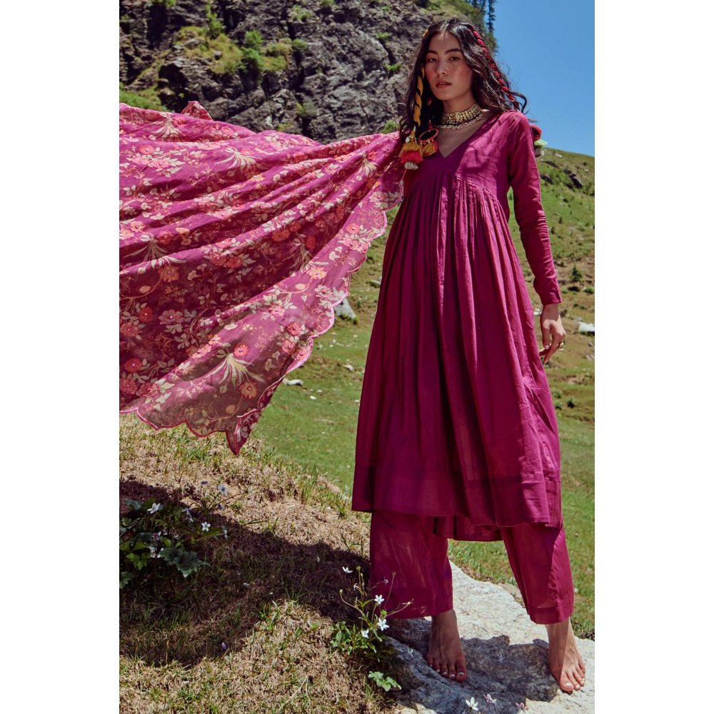 Paulmi & Harsh Grape Purple V-Cut Anarkali with Dupatta (Set of 3)