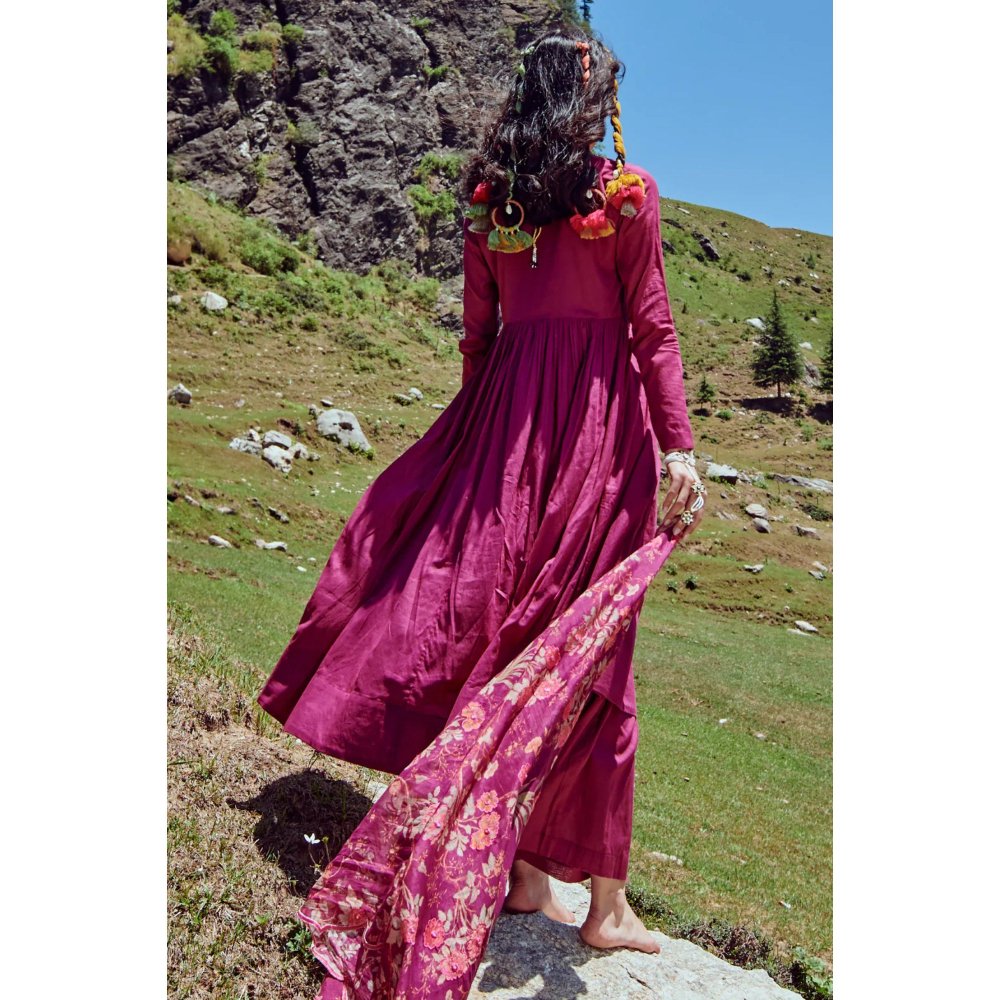 Paulmi & Harsh Grape Purple V-Cut Anarkali with Dupatta (Set of 3)