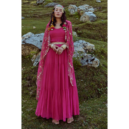 Paulmi & Harsh Pink three layered Anarkali Dress (Set of 3)