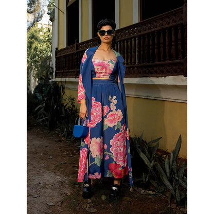 Paulmi & Harsh Blooming Big Floral Blue Shade Jacket (Set of 3)