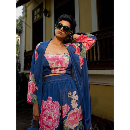 Paulmi & Harsh Blooming Big Floral Blue Shade Jacket (Set of 3)
