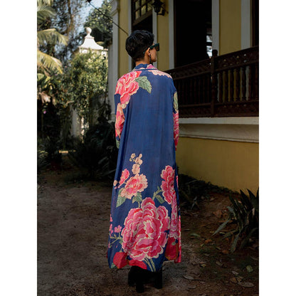 Paulmi & Harsh Blooming Big Floral Blue Shade Jacket (Set of 3)