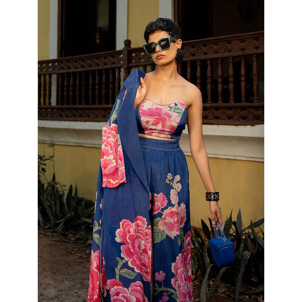 Paulmi & Harsh Blooming Big Floral Blue Shade Jacket (Set of 3)