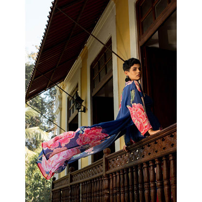 Paulmi & Harsh Blooming Big Floral Blue Shade Jacket (Set of 3)
