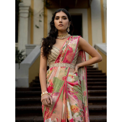 Paulmi & Harsh Bloom With Grace Naksha Saree with Stitched Blouse (Set of 3)