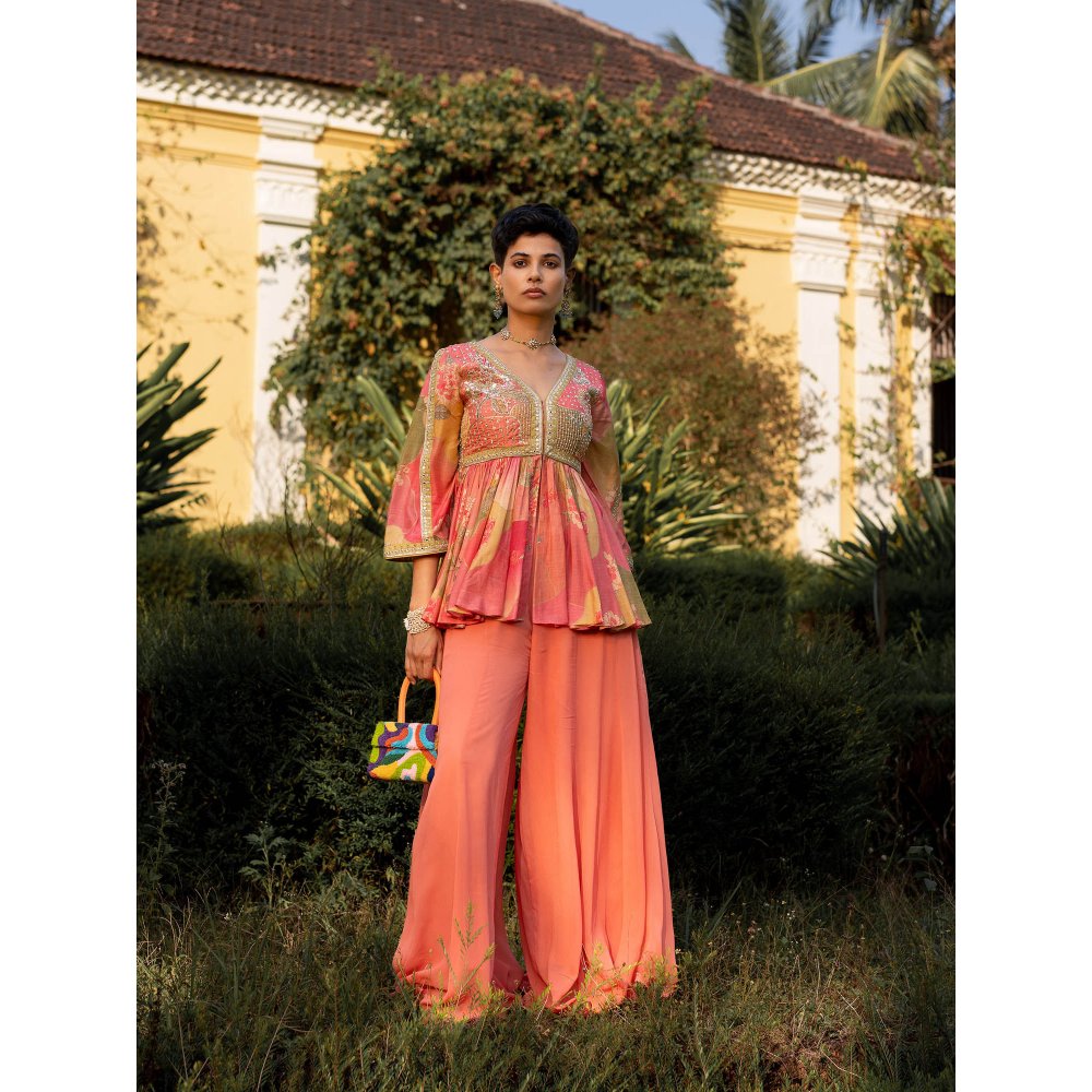 Paulmi & Harsh Hint Of Blush Nasha Print Palazzo (Set of 2)