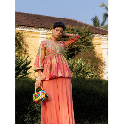 Paulmi & Harsh Hint Of Blush Nasha Print Palazzo (Set of 2)