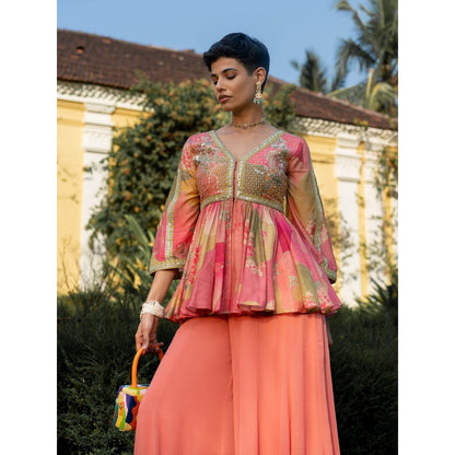 Paulmi & Harsh Hint Of Blush Nasha Print Palazzo (Set of 2)