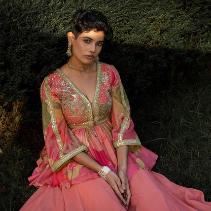 Paulmi & Harsh Hint Of Blush Nasha Print Palazzo (Set of 2)