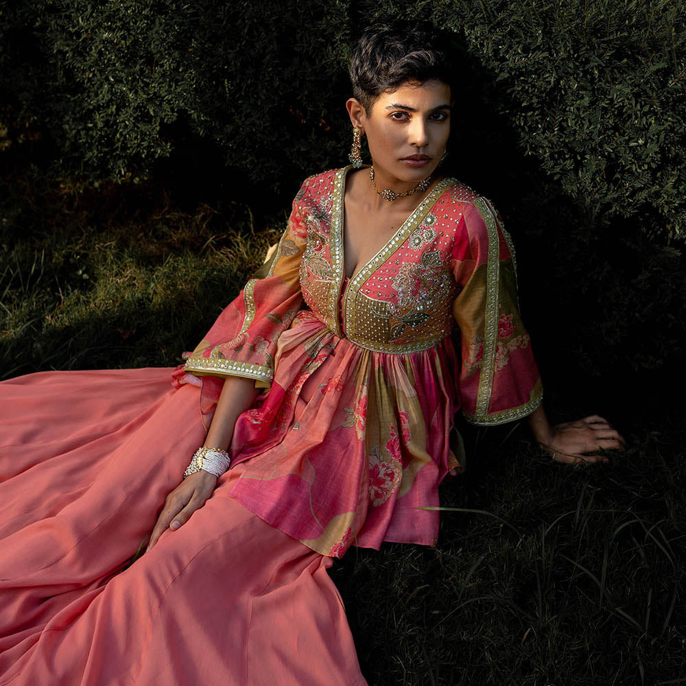 Paulmi & Harsh Hint Of Blush Nasha Print Palazzo (Set of 2)