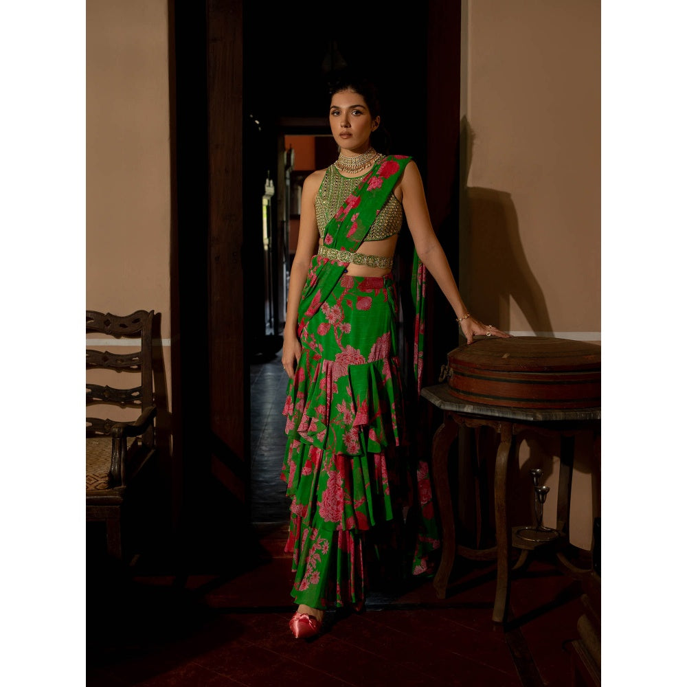 Paulmi & Harsh Full Bloom Saree with Stitched Blouse (Set of 3)