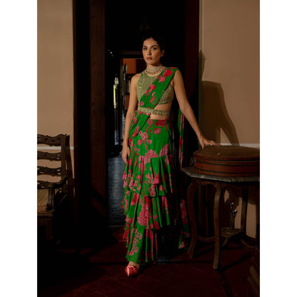 Paulmi & Harsh Full Bloom Saree with Stitched Blouse (Set of 3)