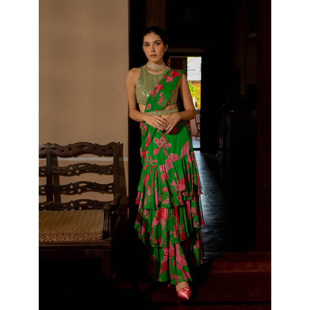 Paulmi & Harsh Full Bloom Saree with Stitched Blouse (Set of 3)