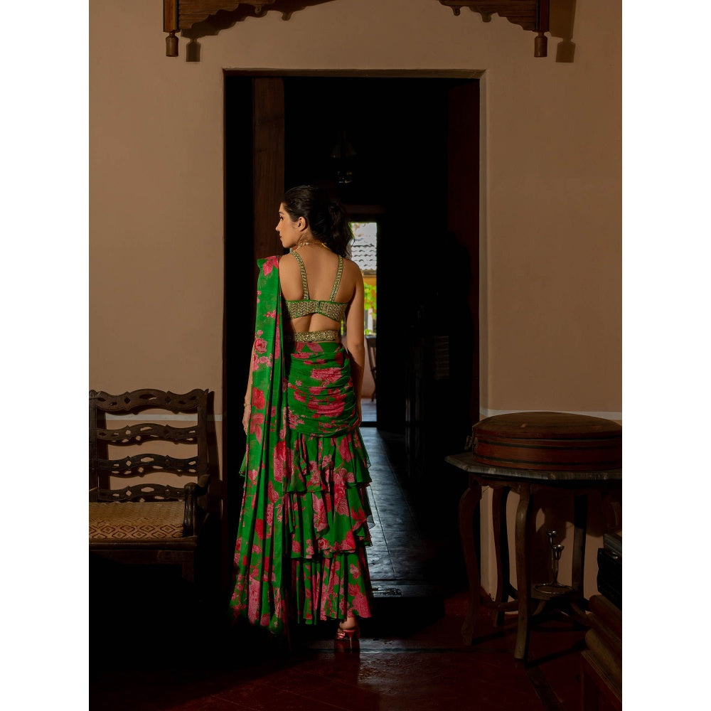 Paulmi & Harsh Full Bloom Saree with Stitched Blouse (Set of 3)