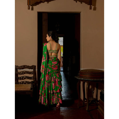 Paulmi & Harsh Full Bloom Saree with Stitched Blouse (Set of 3)