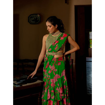 Paulmi & Harsh Full Bloom Saree with Stitched Blouse (Set of 3)