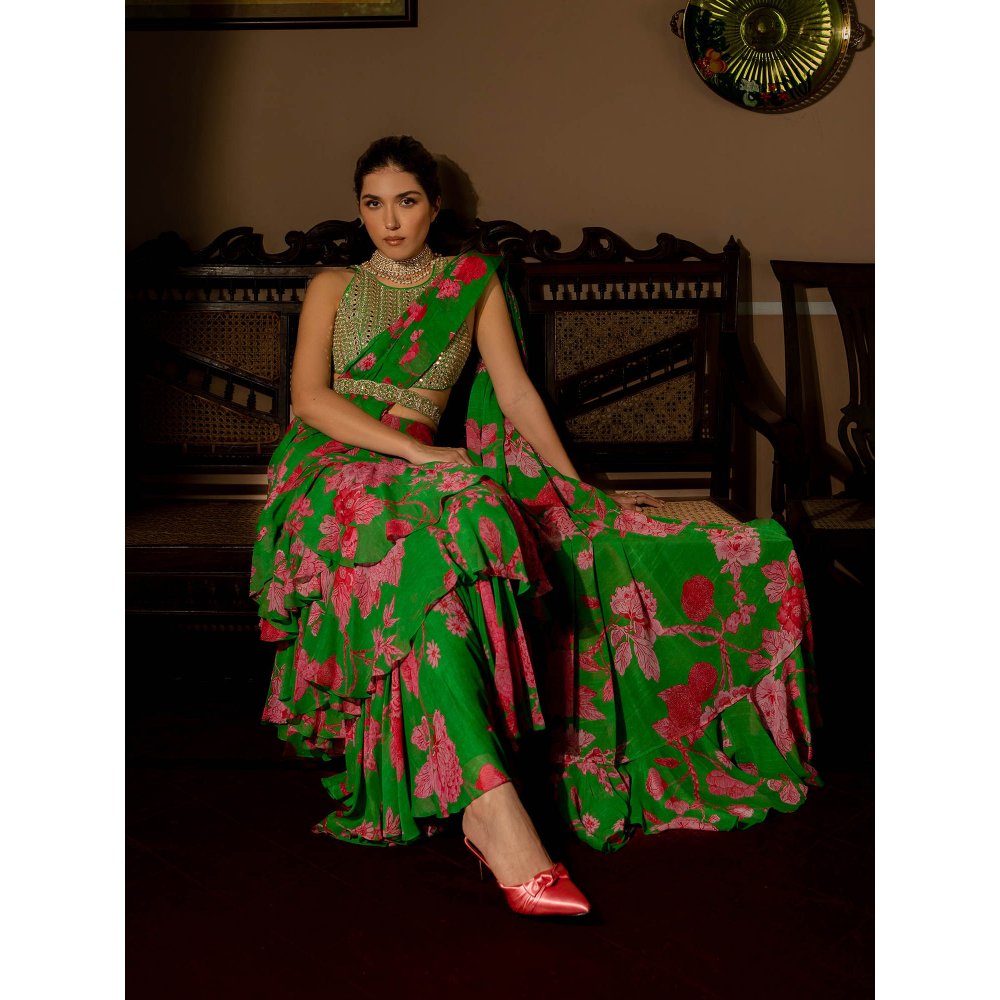 Paulmi & Harsh Full Bloom Saree with Stitched Blouse (Set of 3)