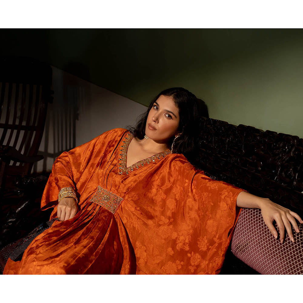 Paulmi & Harsh Burnt Orange Self Woven Kaftan