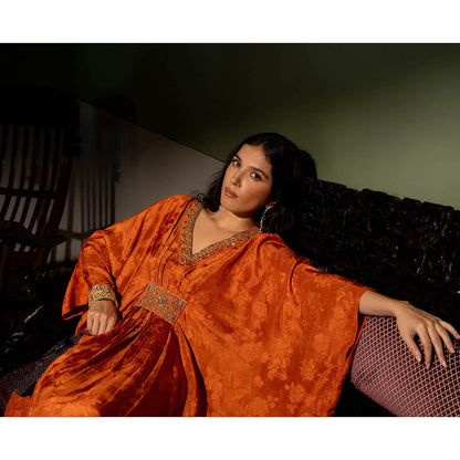 Paulmi & Harsh Burnt Orange Self Woven Kaftan