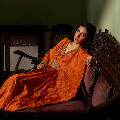 Paulmi & Harsh Burnt Orange Self Woven Kaftan