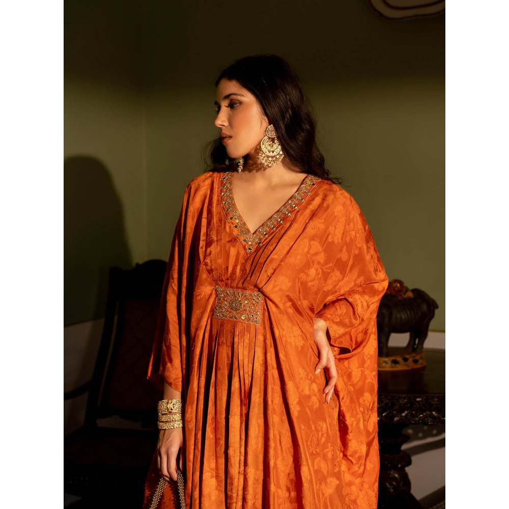 Paulmi & Harsh Burnt Orange Self Woven Kaftan
