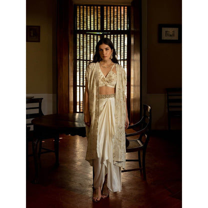 Paulmi & Harsh Ivory Self Woven Jacket (Set of 4)