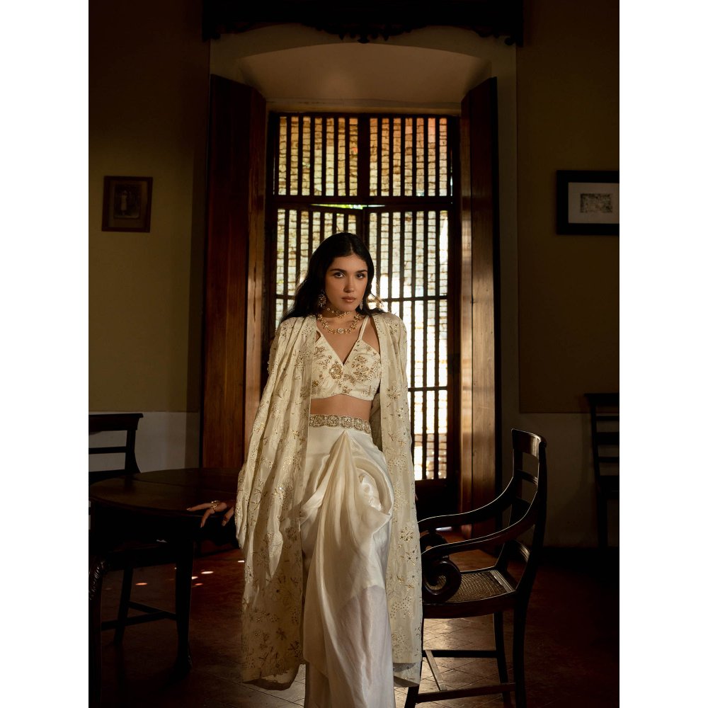 Paulmi & Harsh Ivory Self Woven Jacket (Set of 4)