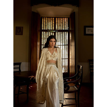 Paulmi & Harsh Ivory Self Woven Jacket (Set of 4)