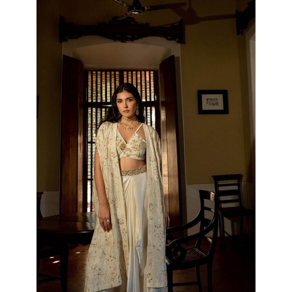 Paulmi & Harsh Ivory Self Woven Jacket (Set of 4)