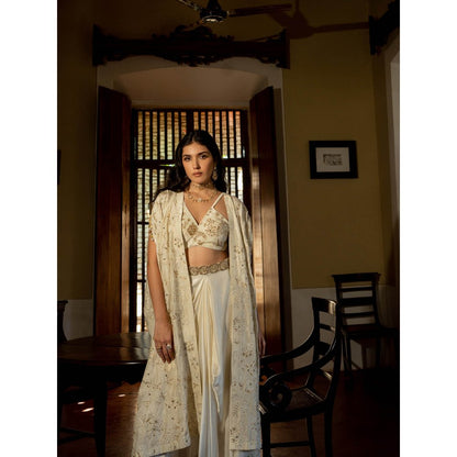 Paulmi & Harsh Ivory Self Woven Jacket (Set of 4)