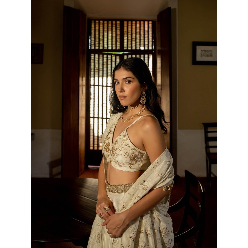 Paulmi & Harsh Ivory Self Woven Jacket (Set of 4)